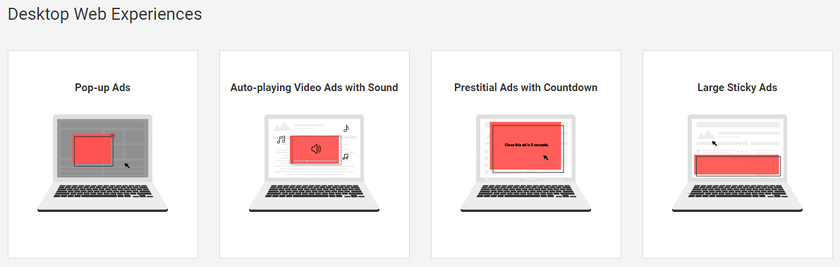4 типа объявлений для настольных компьютеров, не соответствующих Better Ads Standards